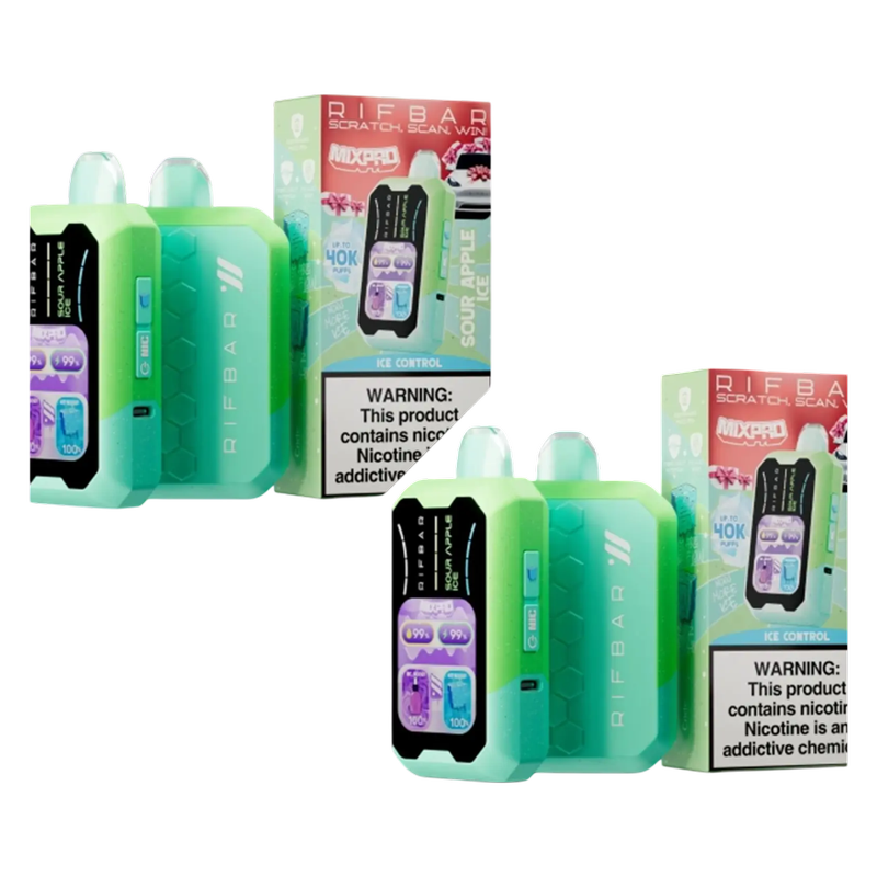 2 RifBar MixPro Sour Apple Ice Disposable Vape 40,000 Puffs