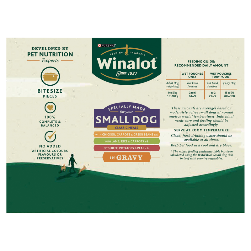 Winalot Small Wet Dog Food Pouches Mixed in Gravy, 12 x 100g