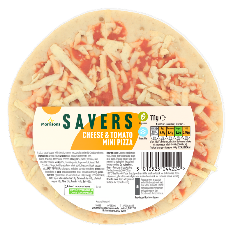 Morrisons Savers Cheese & Tomato Mini Pizza, 111g