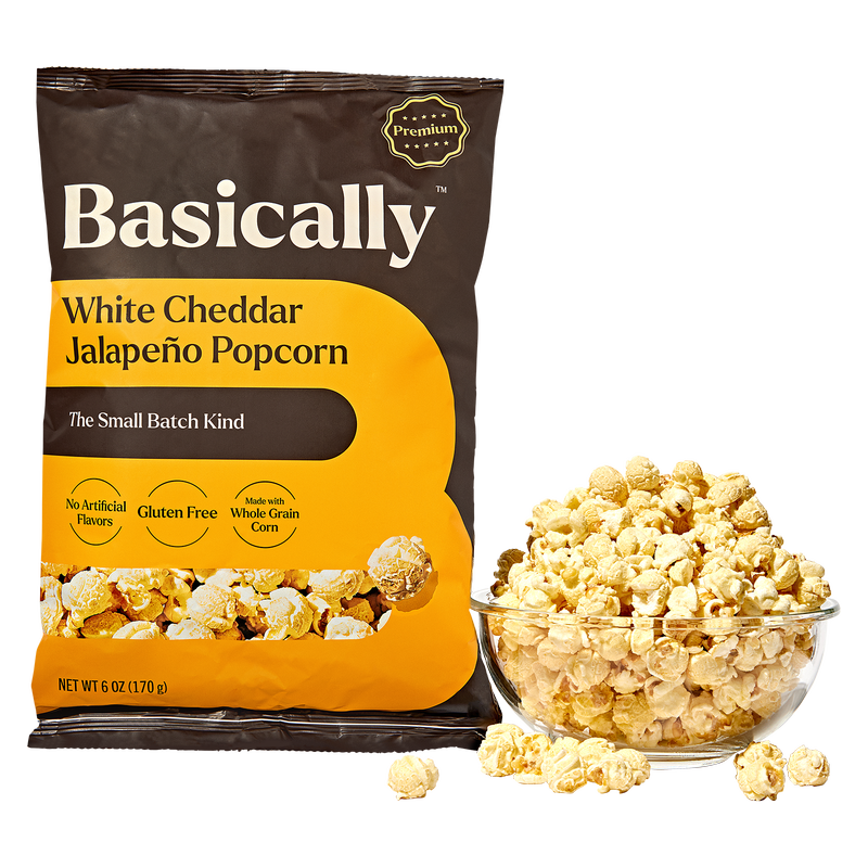 Basically Premium White Cheddar Jalapeño Small Batch Popcorn 6 oz.