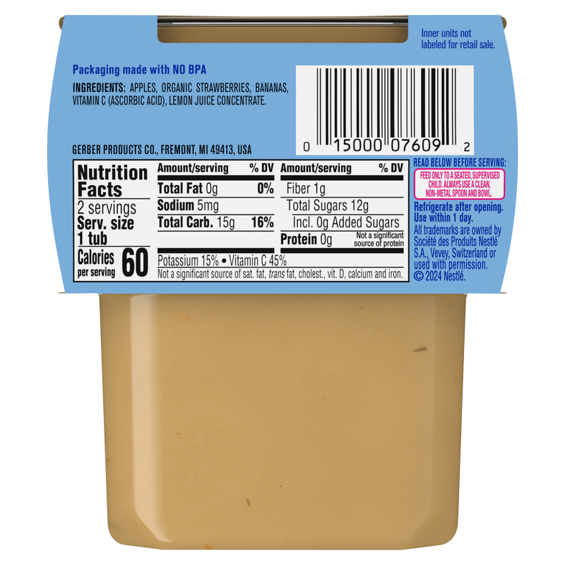 Gerber 2nd Foods Puré de manzana, fresa y plátano para bebé, 4 oz, paquete de 2