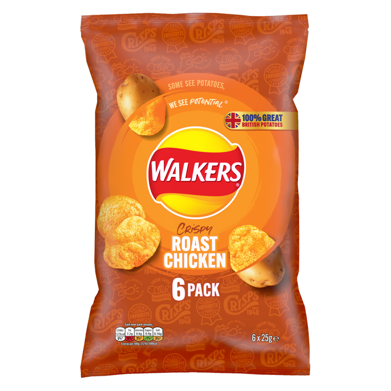 Walkers Roast Chicken Crisps, 6 x 25g
