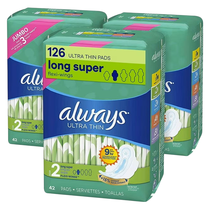 Always Ultra Thin Daytime Pads with Wings Size 2 Long Super, 126ct