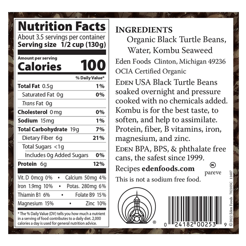 Eden Foods Organic No Salt Added Black Beans 15oz