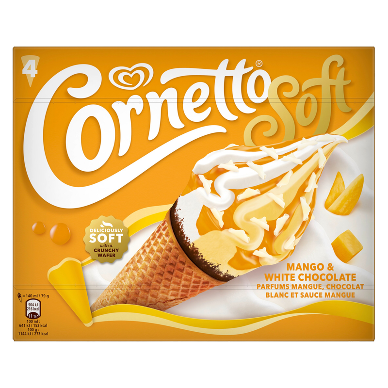Cornetto Soft Mango & White Chocolate, 4 x 140ml