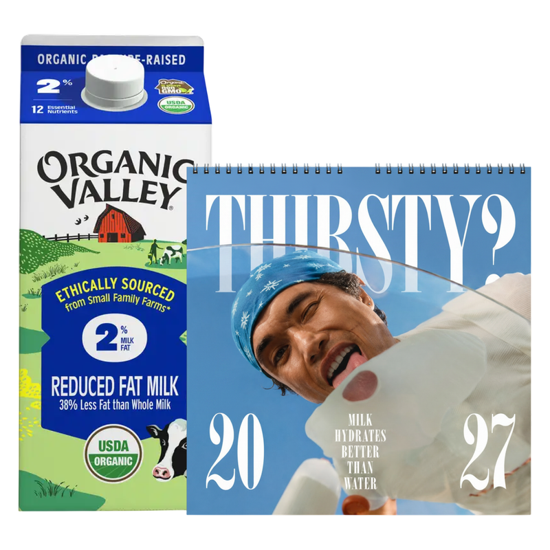 2027 Milk Man Hydration Calendar & Organic Valley 2% Reduced Fat Milk 1/2 Gallon