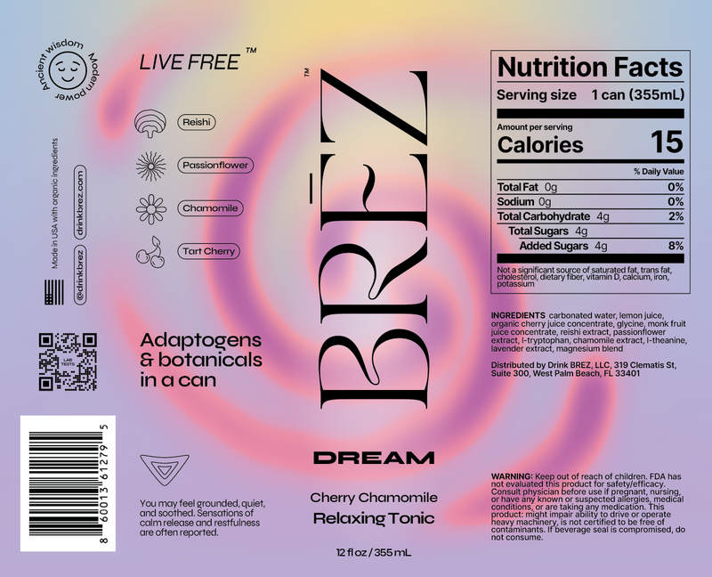 BREZ Dream Cherry Chamomile Relaxing Tonic 4pk 12oz Can 
