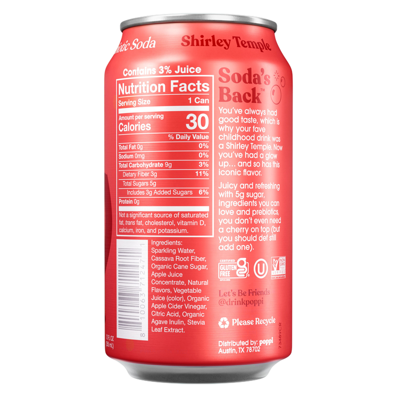 Poppi Prebiotic Shirley Temple 12oz Can