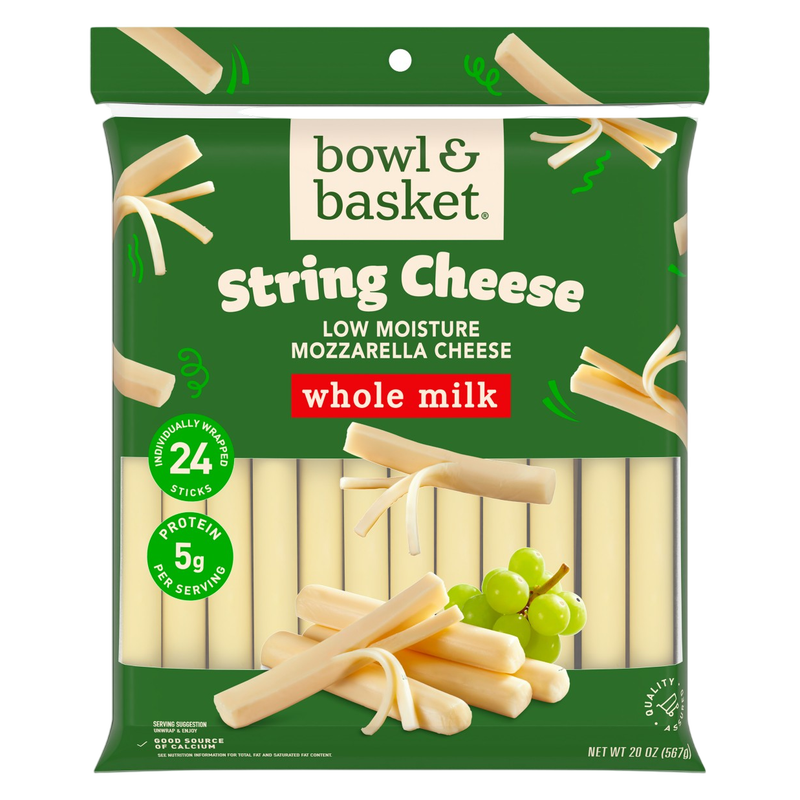 Bowl & Basket Whole Milk Mozzarella String Cheese - 20oz / 24ct