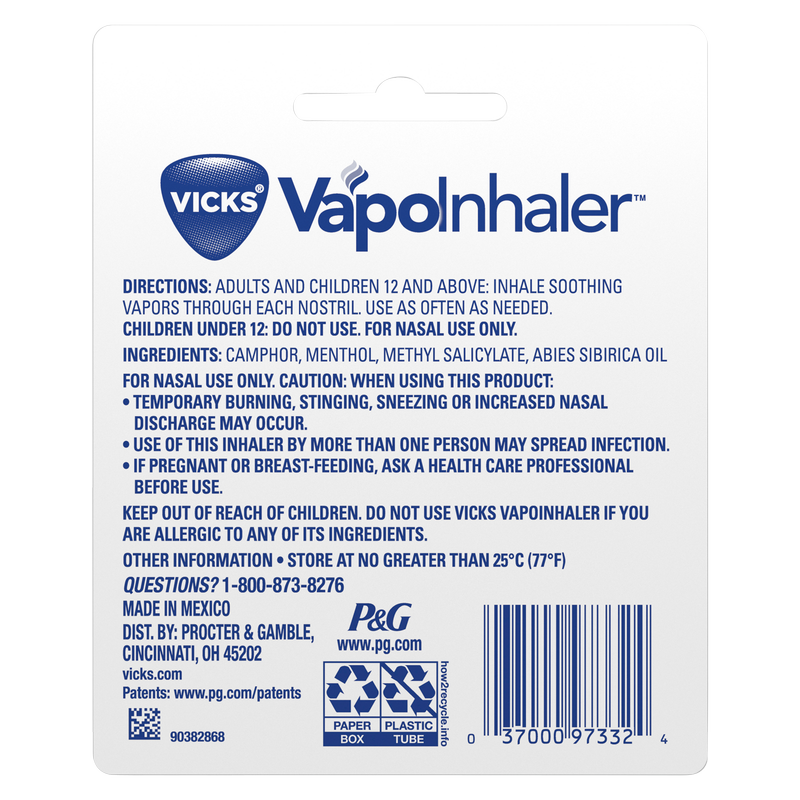 Vicks Non-Medicated Vapor Inhaler Menthol 0.2ml