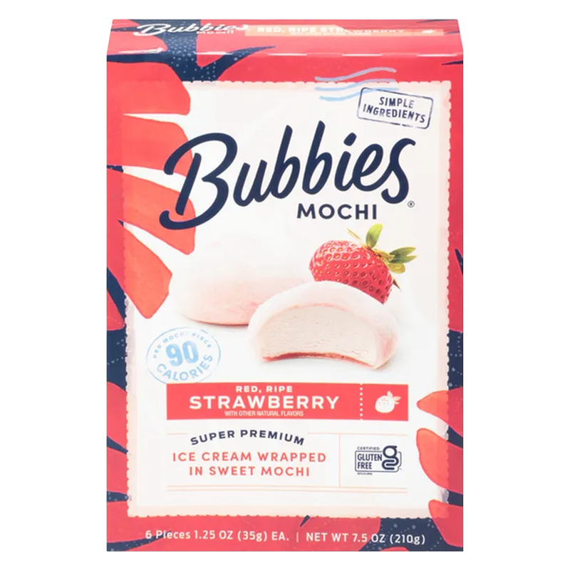 Bubbies Hawaii Strawberry Mochi Ice Cream Individually Wrapped, 6ct. 