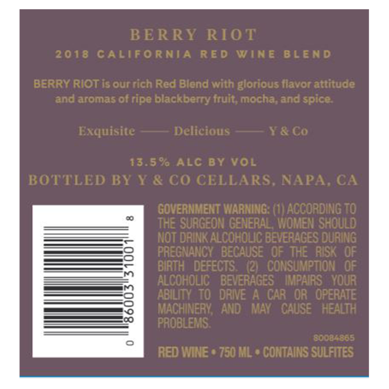 Y & Co Berry Riot Red Blend 750 ml