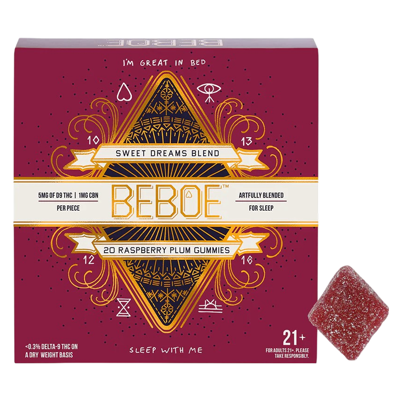 Beboe Sweet Dreams Raspberry Plum Gummies, 5mg D9 THC, 1mg CBN, 80ct Bundle