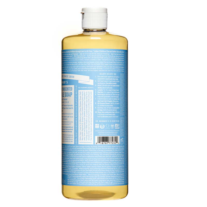 Dr. Bronner's 18-In-1 Hemp Baby Pure Castile Soap Unscented 32oz