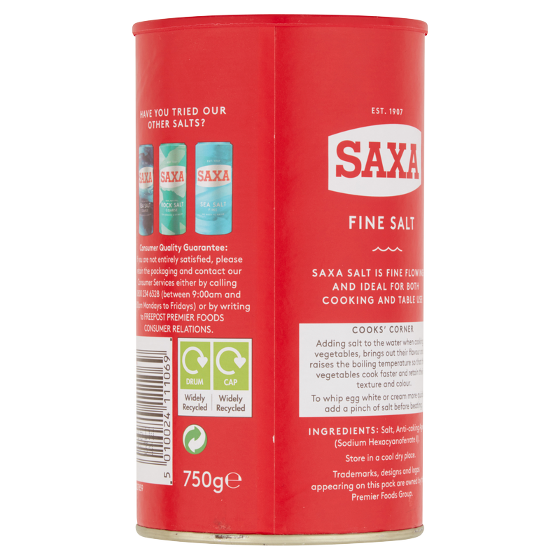 Saxa Fine Salt Drum, 750g