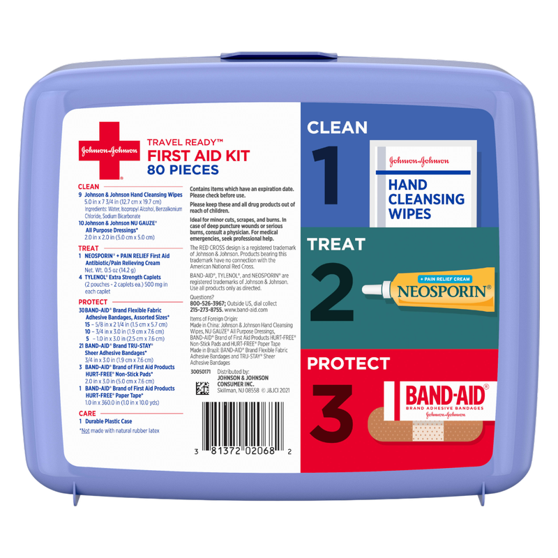 Johnson & Johnson Travel Ready First Aid Kit, 80 Pieces