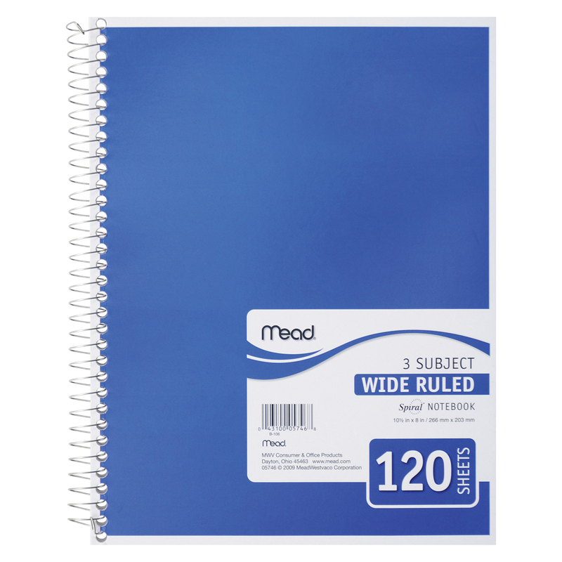 Mead 3 Subject Wide Ruled Notebook