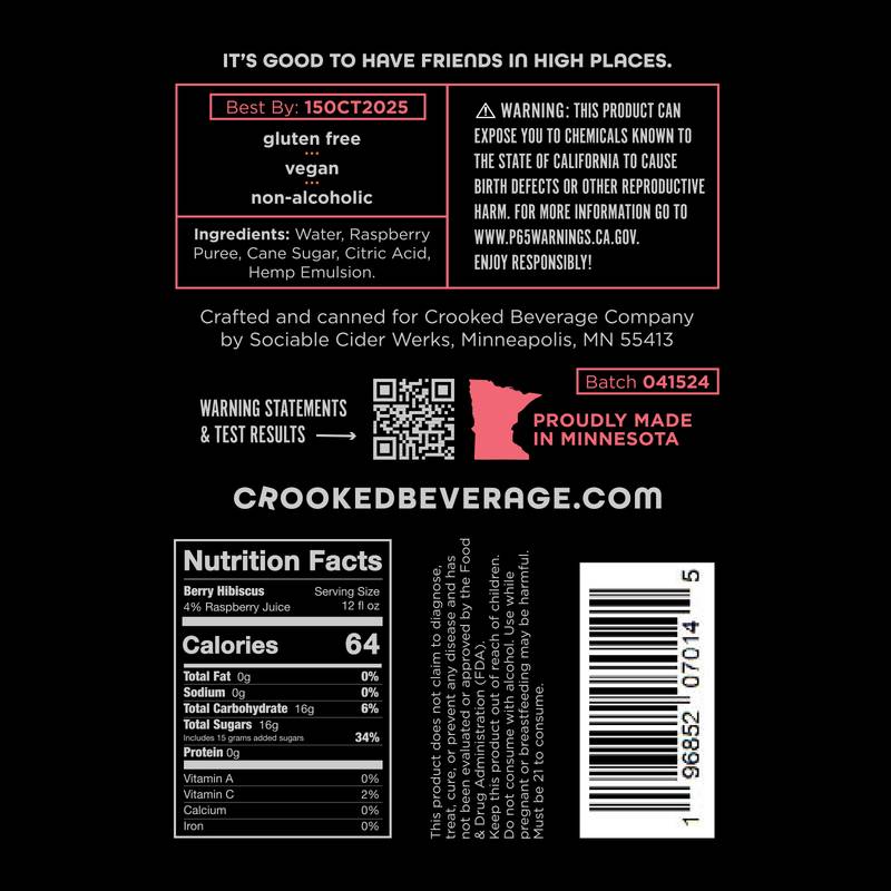 Crooked Beverage THC 5mg Berry Hibiscus 4pk 12oz Can
