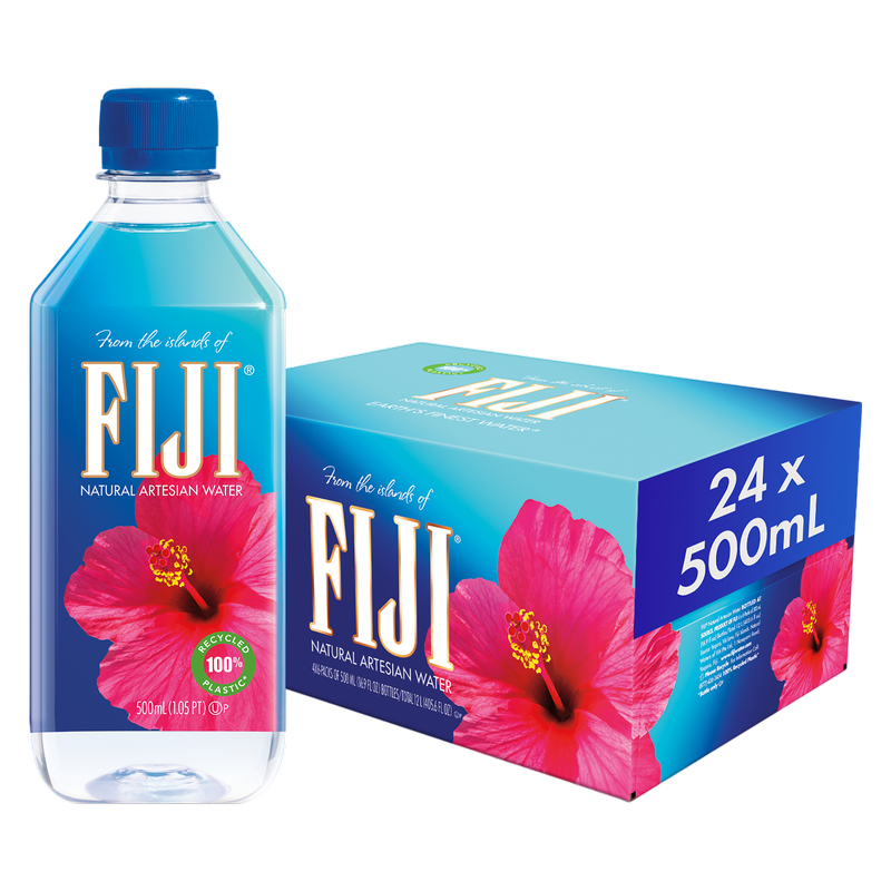 FIJI Natural Artesian Bottled Water 500 mL / 16.9 Fl Ounce (Pack of 24 Singles)