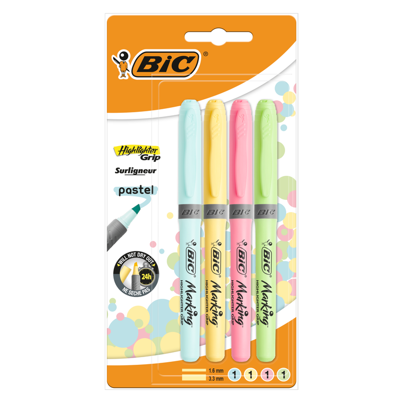 Bic Highlighter Grip Pastel, 4pcs