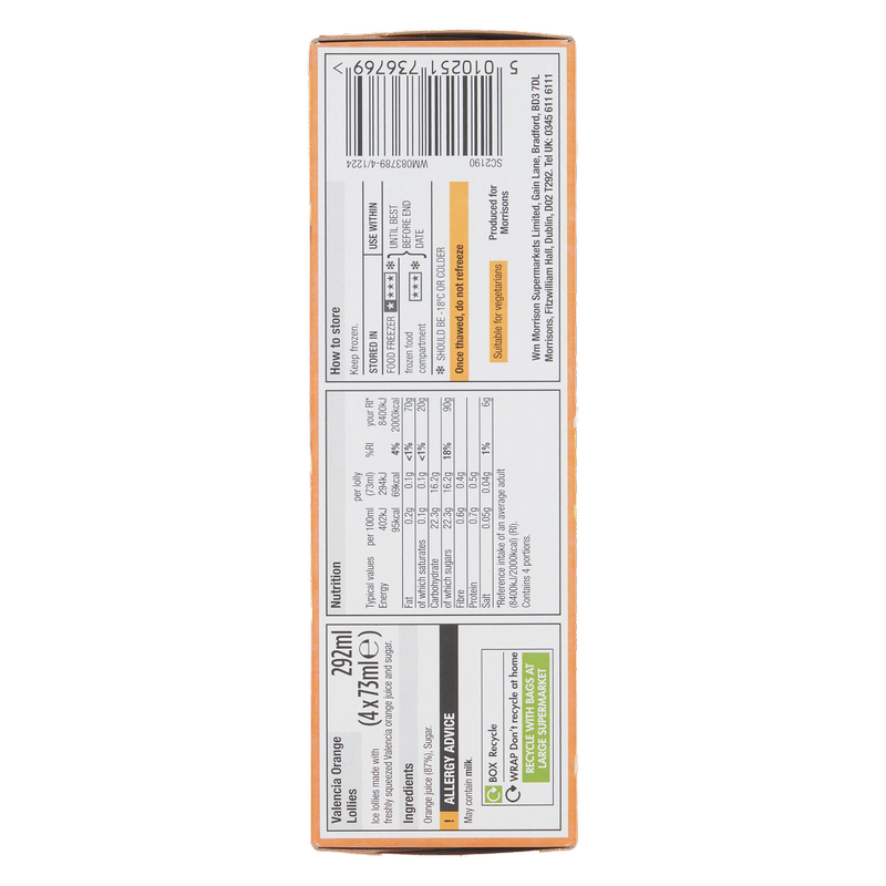 Morrisons Valencia Orange Ice Lollies, 4 x 73ml