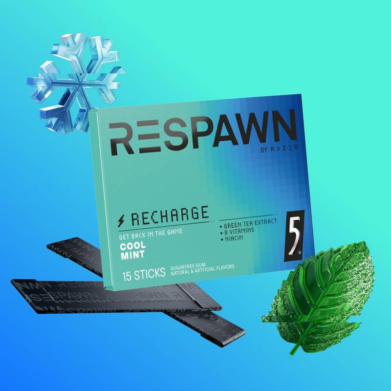 5 Gum Respawn Cool Mint Chewing Gum, 15-Stick case 10 CT