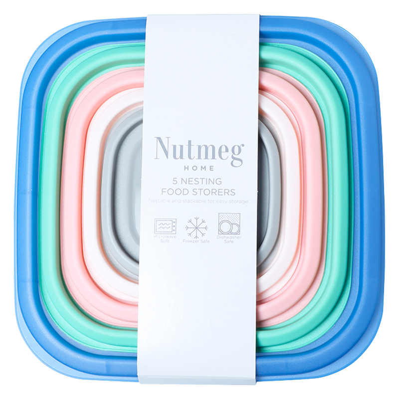 Nutmeg Home Square Nesting Food Storers, 5pcs