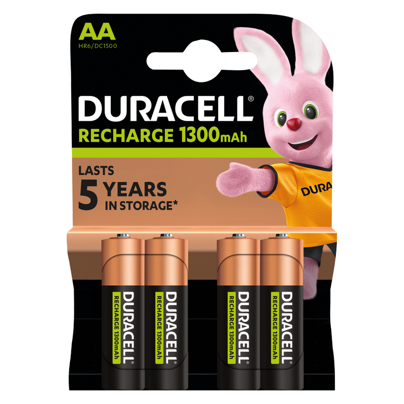 Duracell Rechargeable 1300mAh AA Batteries, 4pcs