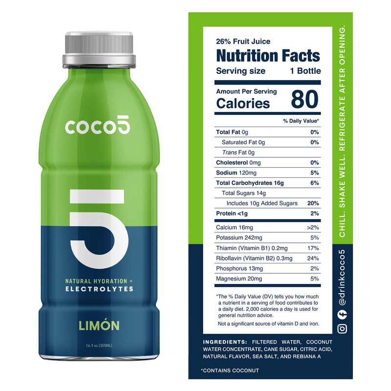 Coco5 Limon Coconut Water 16.9oz Bottle