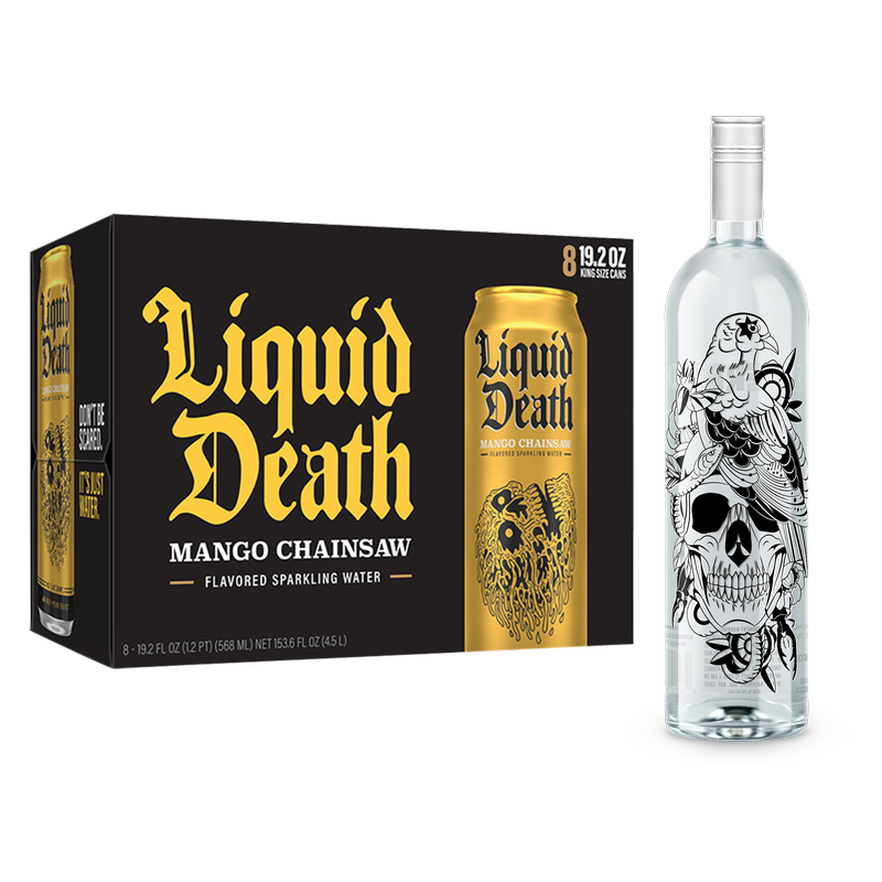 Superbird Blanco Tequila, Liquid Death Mango Chainsaw Sparkling Water 8pk 19.2 oz King Size Cans 