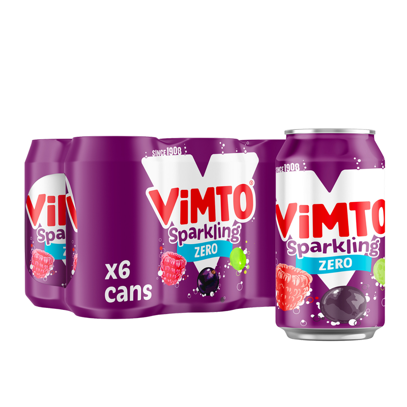 Vimto Original No Added Sugar Real Fruit Fizzy Cans, 6 x 330ml