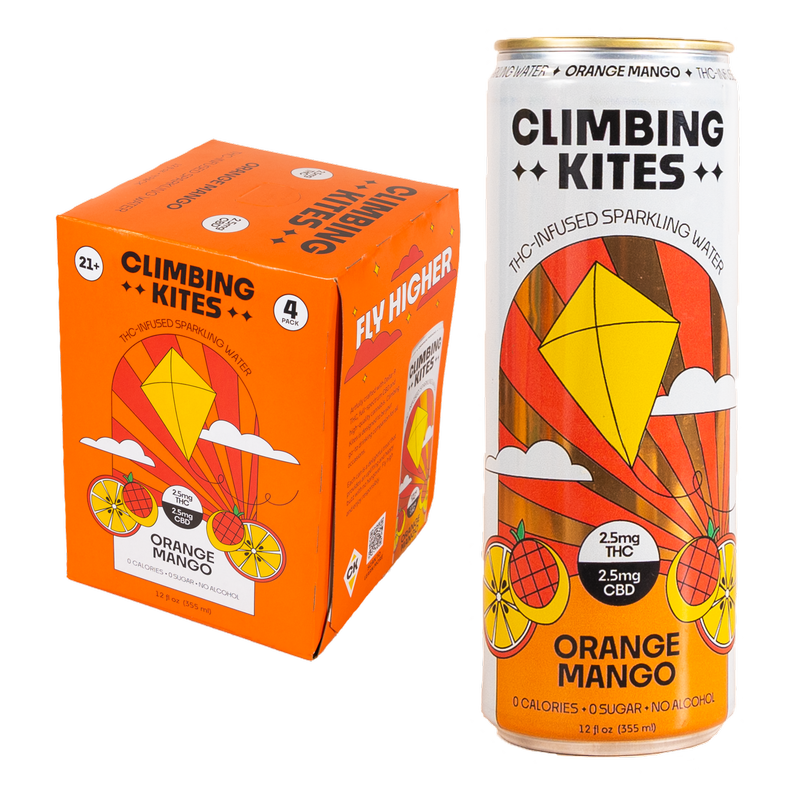 Climbing Kites Orange Mango 2.5mg THC Sparkling Water 4pk 12oz Can