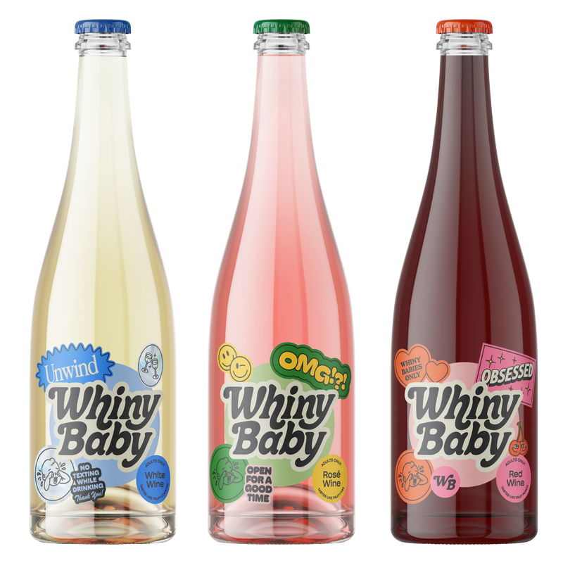 Whiny Baby Fizzy Rose, Red Wine, and White Wine Blend Bundle 750ml