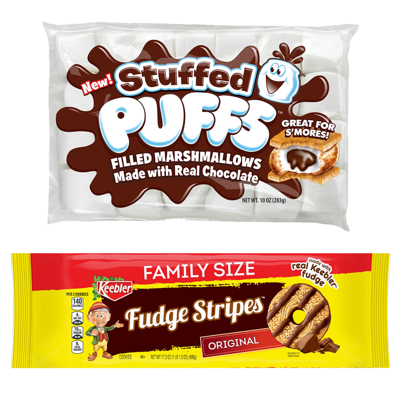 Stuffed Puffs Marshmallows 10oz & Keebler Fudge Stripes Original Family Size 17.3oz