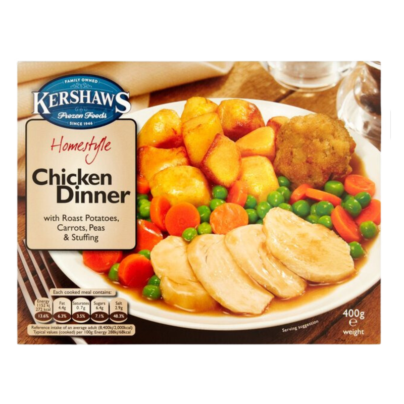 Kershaws Chicken Dinner with Roast Potatoes, Carrots, Peas & Stuffing, 400g