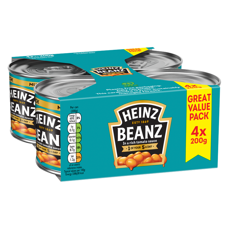 Heinz Beanz in a Rich Tomato Sauce, 4 x 200g