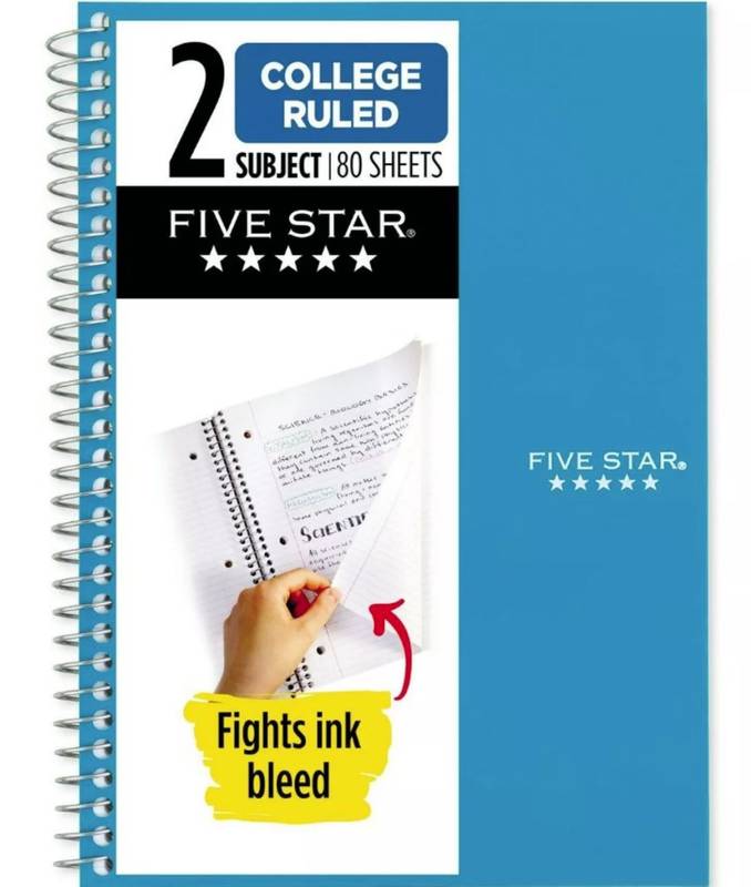 Mead Five Star  2 Subject Notebook  w/pockets