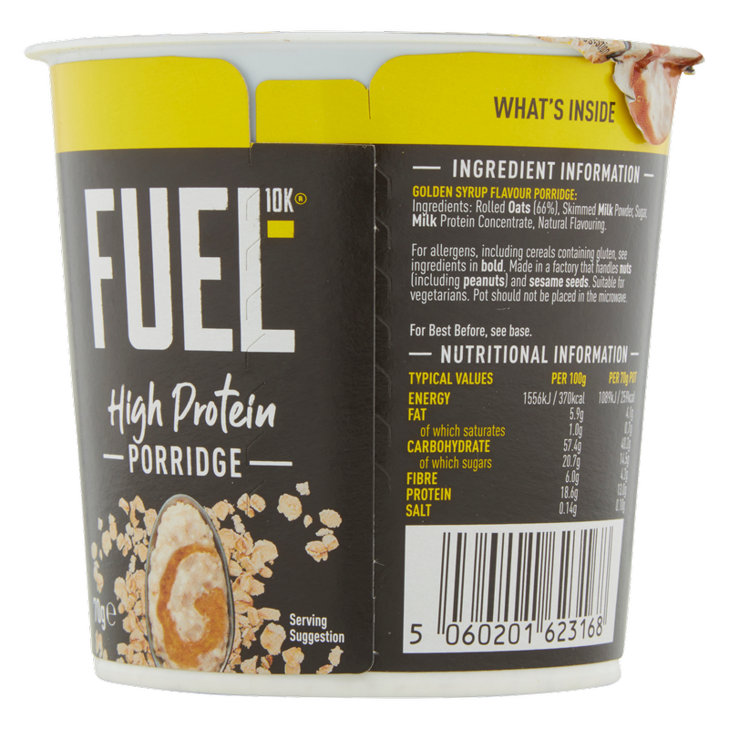 FUEL10K High Protein Golden Syrup Porridge Oat Cereal Pot, 70g