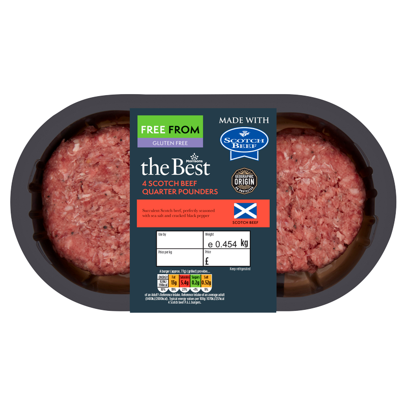 Morrisons The Best 4 Scotch Beef Quarter Pounders, 454g