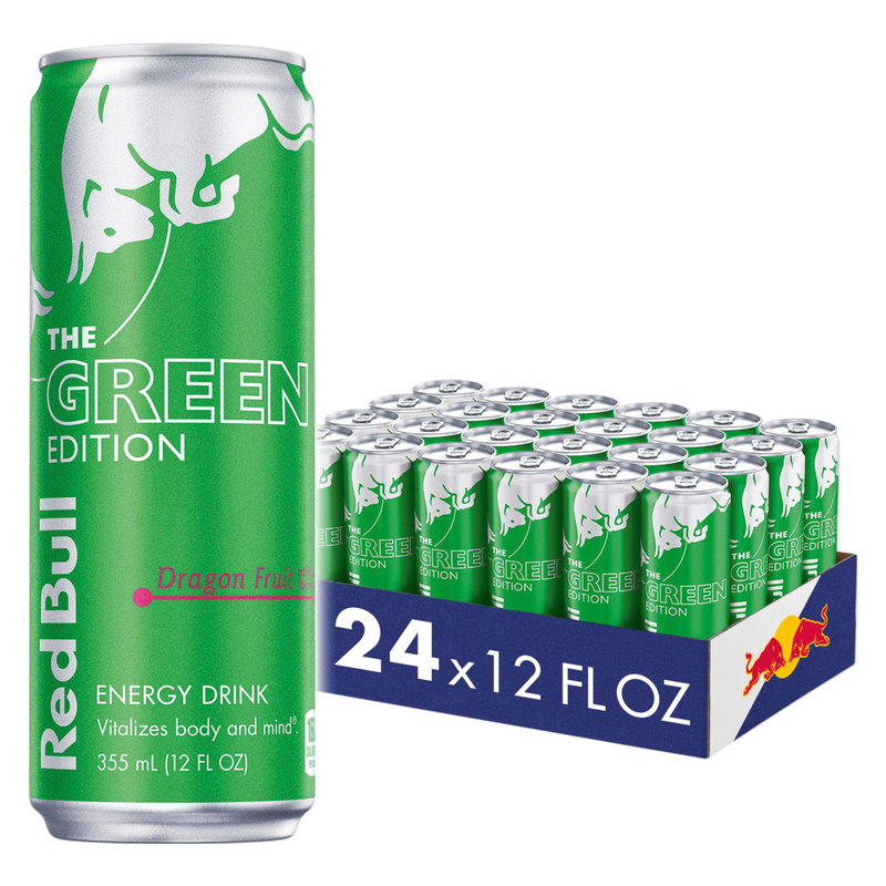 Red Bull Energy Drink The Green Edition Dragon Fruit 24 pack 12oz Can Bundle