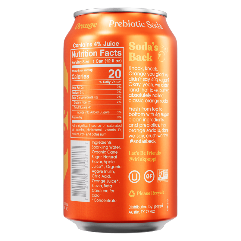 Poppi Prebiotic Soda Orange 12oz Can