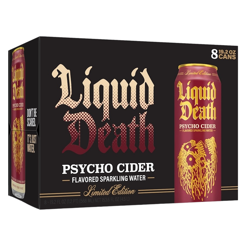 Liquid Death Psycho Cider Sparkling Water with Agave 8pk 19.2oz King Size Can