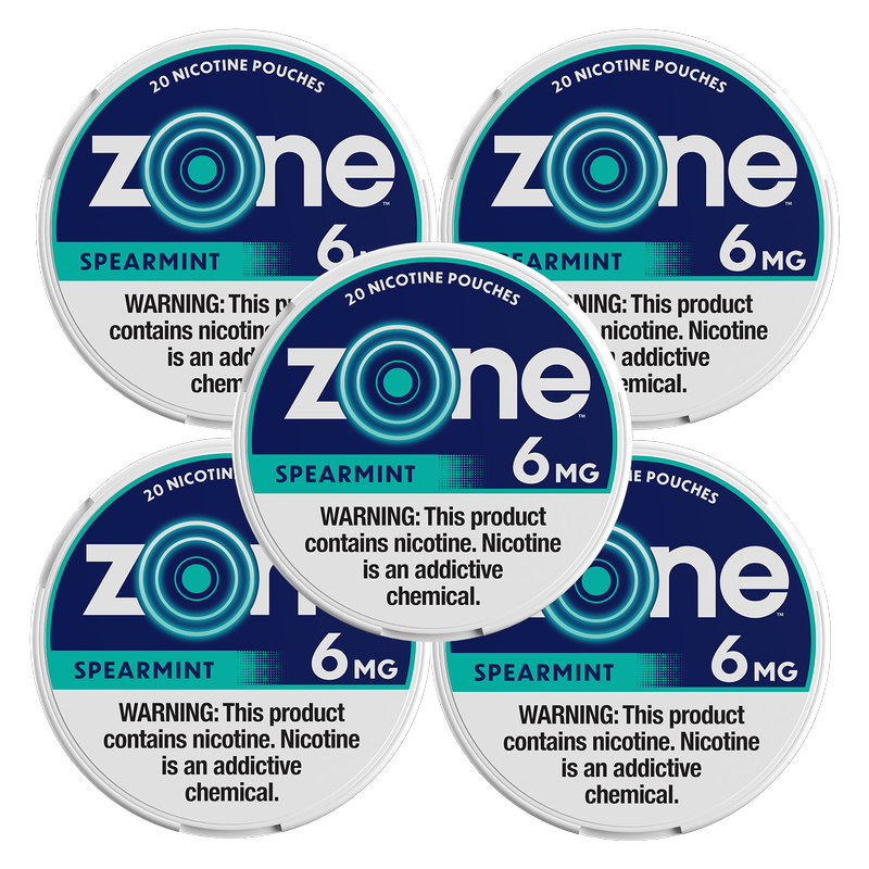 5 Pack ZONE Nicotine Pouches Spearmint 6mg Tin