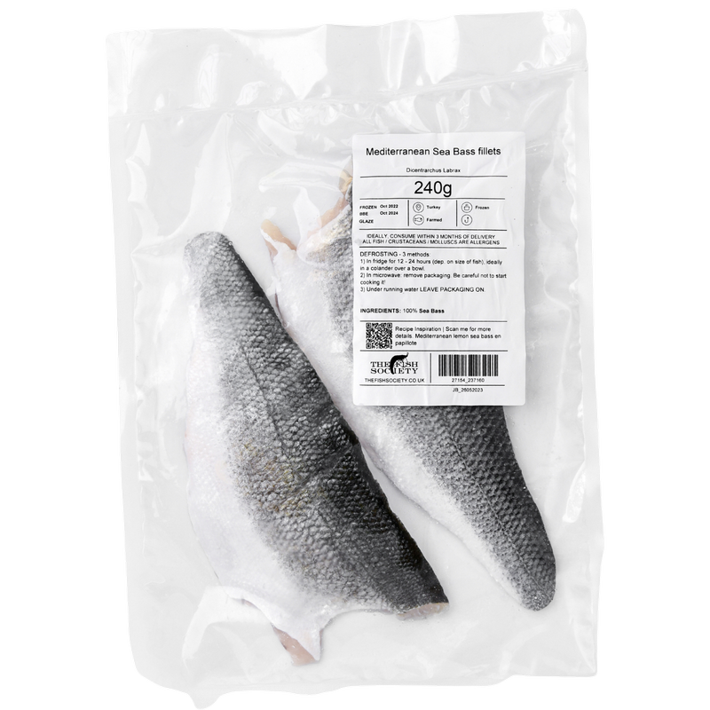 The Fish Society Mediterranean Sea Bass Fillets - Frozen, 240g