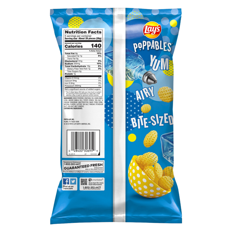 Lay's Poppables Flavored Potato Snacks Sea Salt & Vinegar, 5oz