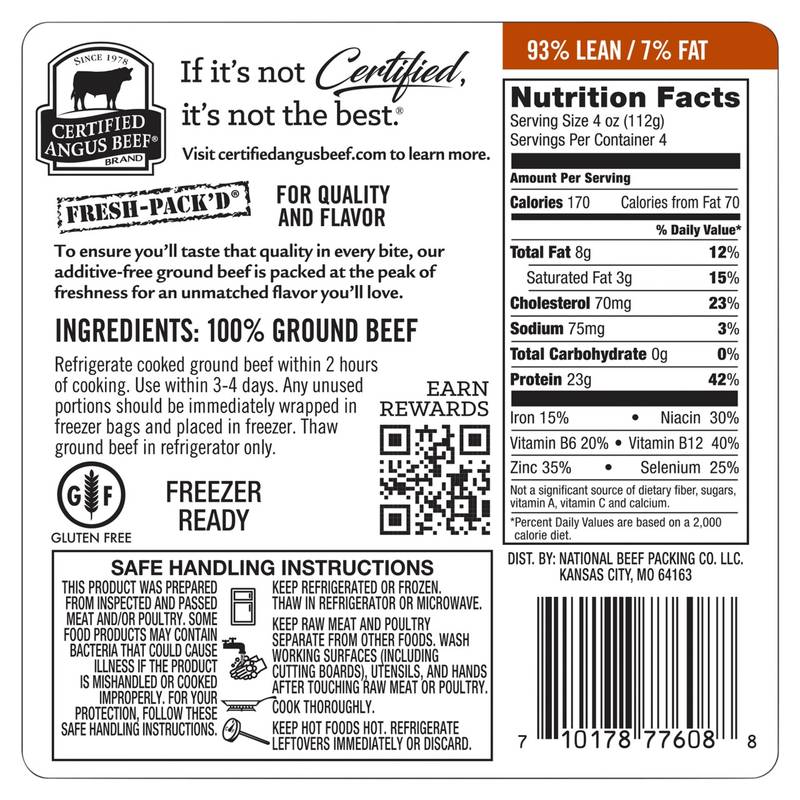 Bowl & Basket Certified Angus Beef 93% Lean Ground Beef - 16oz