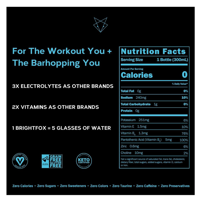 BRIGHTFOX Sparkling Blueberry + Lime Healthy Electrolyte & Vitamin Hydration 10oz