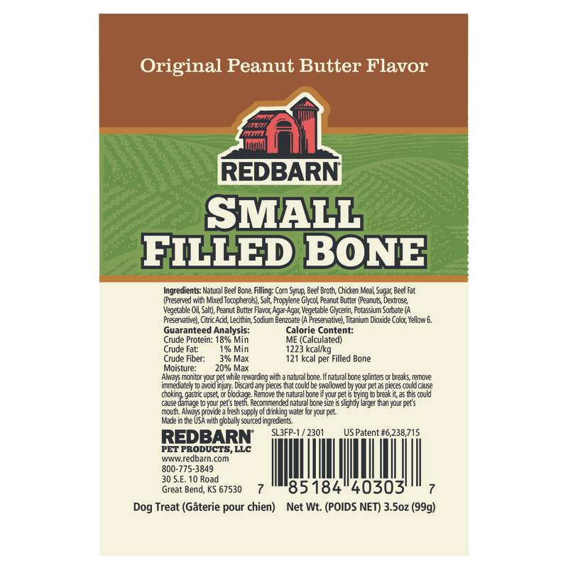 Redbarn Peanut Butter Filled Bone Dog Treat 3in