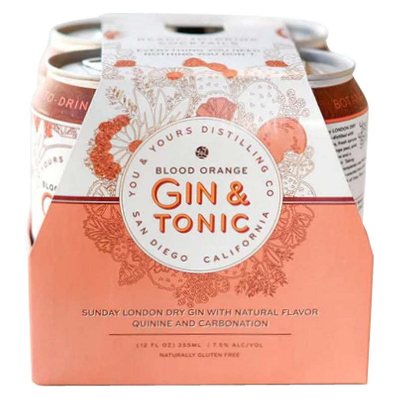 You & Yours Blood Orange Gin & Tonic 4Pk 355ml Can 7.5% ABV