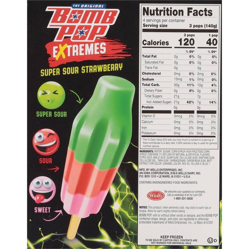 Bomb Pop Extremes Super Sour Strawberry Ice Pops 12ct